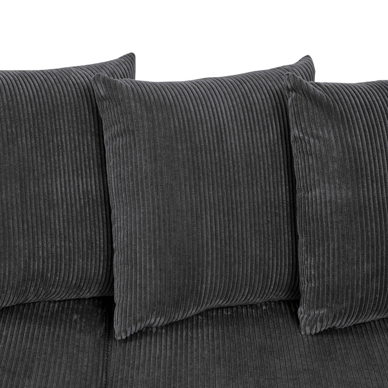 Canapé modulaire rembourré 3 pièces Aurbree, Velours côtelé gris