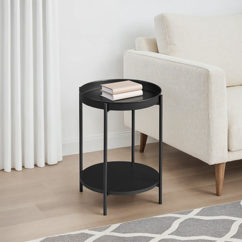 Kappel Steel Tray Top End Table, Black Top/Black Base