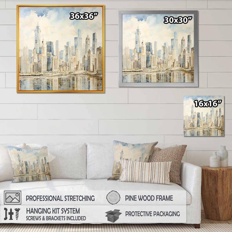 Ivory Infinity Skyscraper Cityscape II - impression, H 16 po x l 16 po x P 1 po, Cadre simple noir