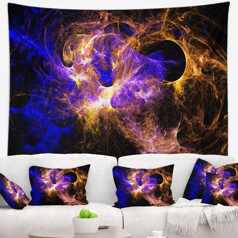 Abstrait ailes d'anges bleues en tapisserie noire, H 78 po x l 92 po