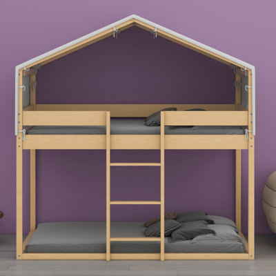 House-Shaped Bunk Bed Wood Frame With Tent