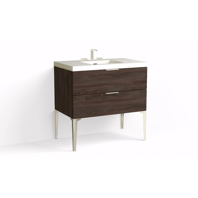 Avila 36" W Freestanding Single Bathroom Vanity with Dean Leg, Polished Nickel, Charred, Matte White/8" Widespread