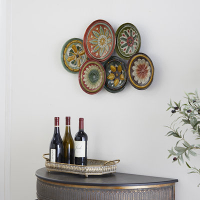 Metal Spanish Inspired Floral Plate Multi Colored Wall Decor