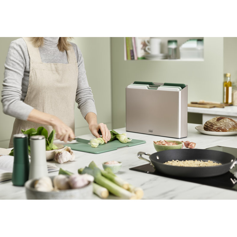 Sage Green Flexible Plastic Rectangular Cutting Board Set with Storage Case