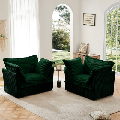 2 Armchair , Deep Seat Corduroy Chairs. Spacious & Comfortable Seating With High Back Pillows For Living, Bedroom, Reading, Work Of Armchairs, Living Room Large Pillows, Relax In