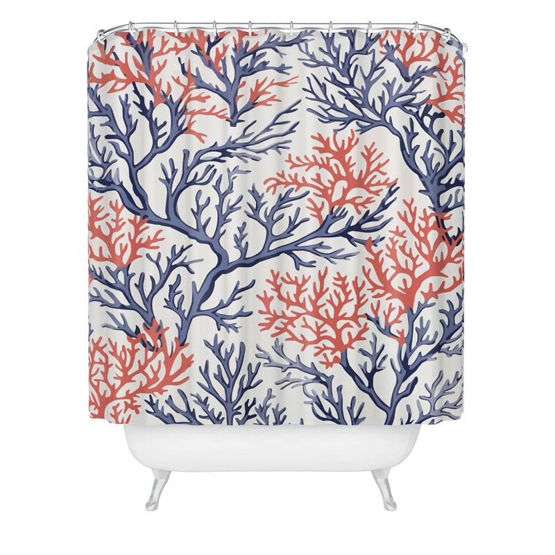 Rideau de douche Ninola Design, Bleu marine / orange abstrait