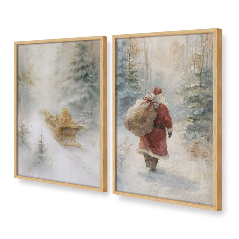 Voyage à Noël, ensemble de 2 reproductions d'art, H 17,5 po x l 27 po, Érable américain