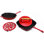 Ensemble 4 pièces en fonte BergHOFF Neo: poêle à griller, poêle à frire, presse-steak et sous-plat, rouge