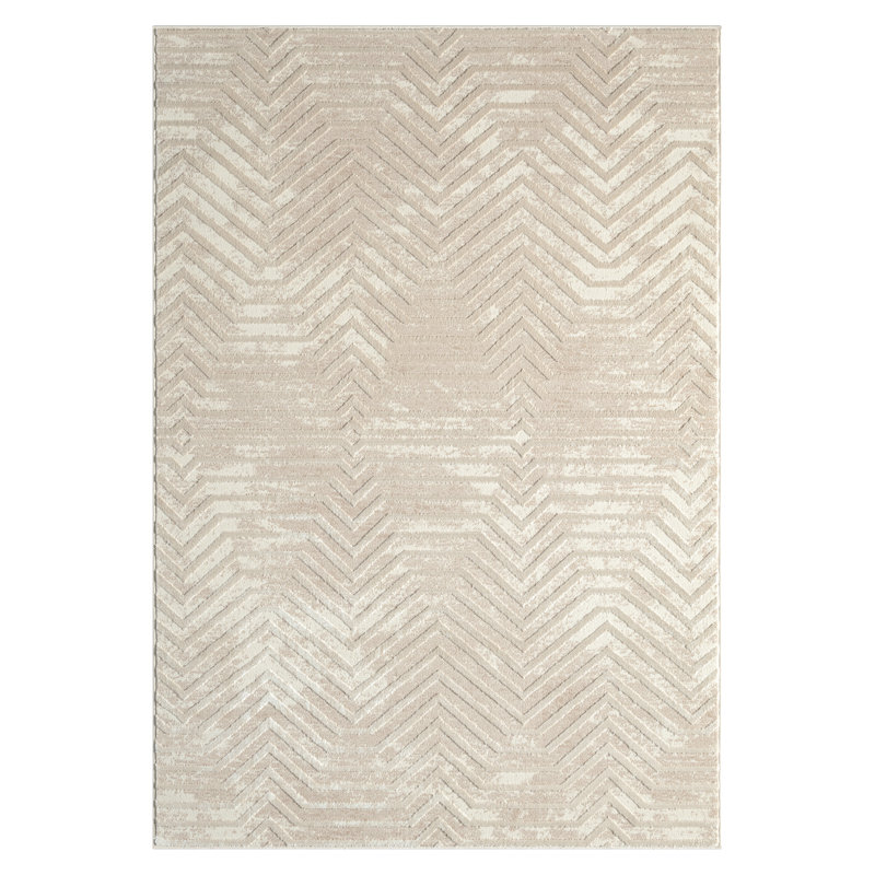 Abani Rugs TER140A Beige Horizontal Lines Geometric High Low Area Rug, Rectangle 6' x 9'