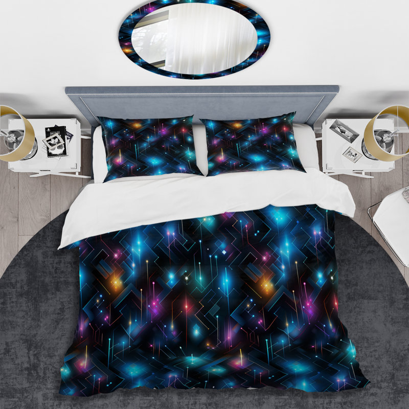 Ensemble de housse de couette Purple And Blue Matrix Cubes II, Housse de couette simple + 1 taie décorative stan