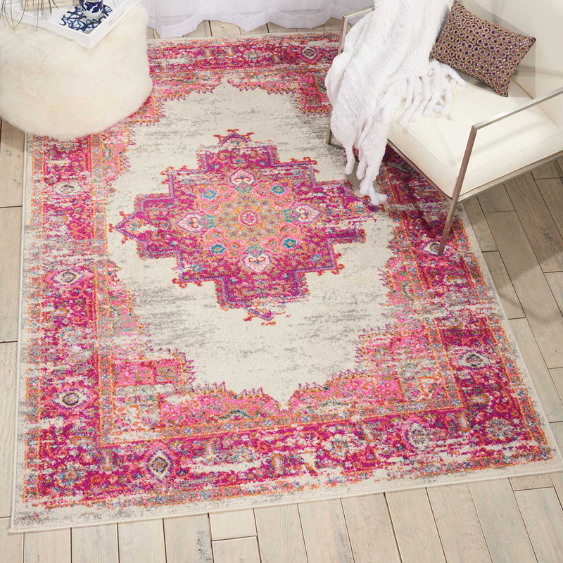 Fuschia Rug, Stain Resistant Floral Rug, Luxurious Traditional Persian Rug For Bedroom & Diningroom, Rectangle 201 x 290 cm