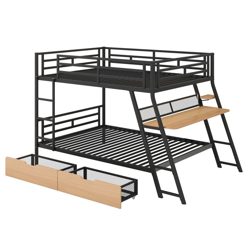 Bunk Bed With Built-In Desk, Light And 2 Drawers