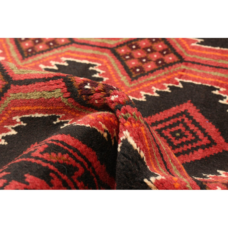Tapis noir en laine noué à la main de conception unique 3 pi 5 po x 5 pi 11 po New Age