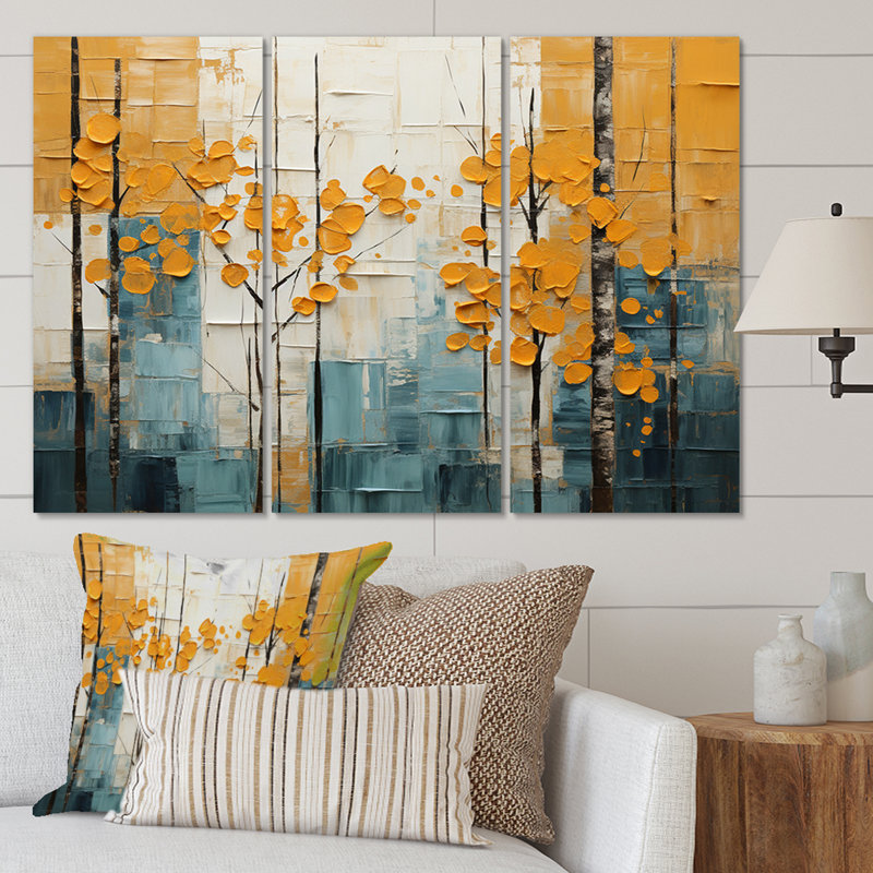 «Bold Yellow and Gray Forest III», ensemble de décorations murales forêt, H 40 po x l 60 po x P 1 po