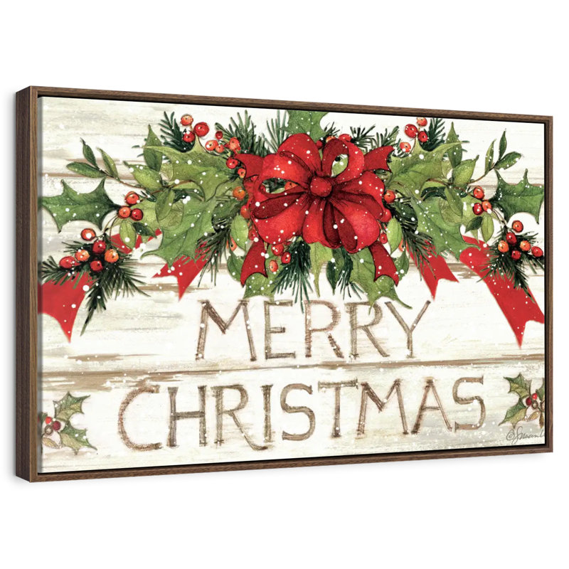 Evergreen Christmas I, 43 po x 29 po, Cadre flottant noyer