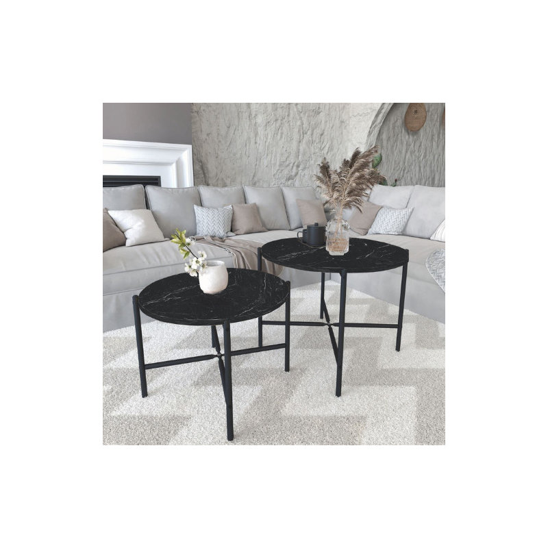 Princetta Solid Wood Coffee Table, Black Marble