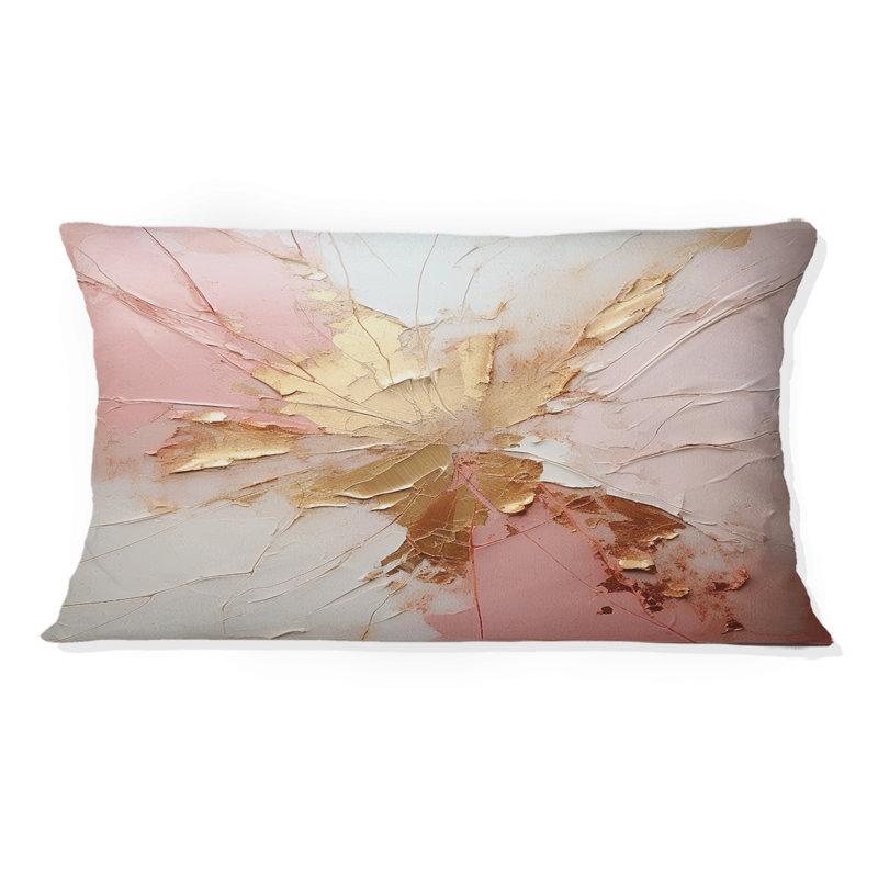 Coussin décoratif or et rose avec peinture abstraite, Square 16"