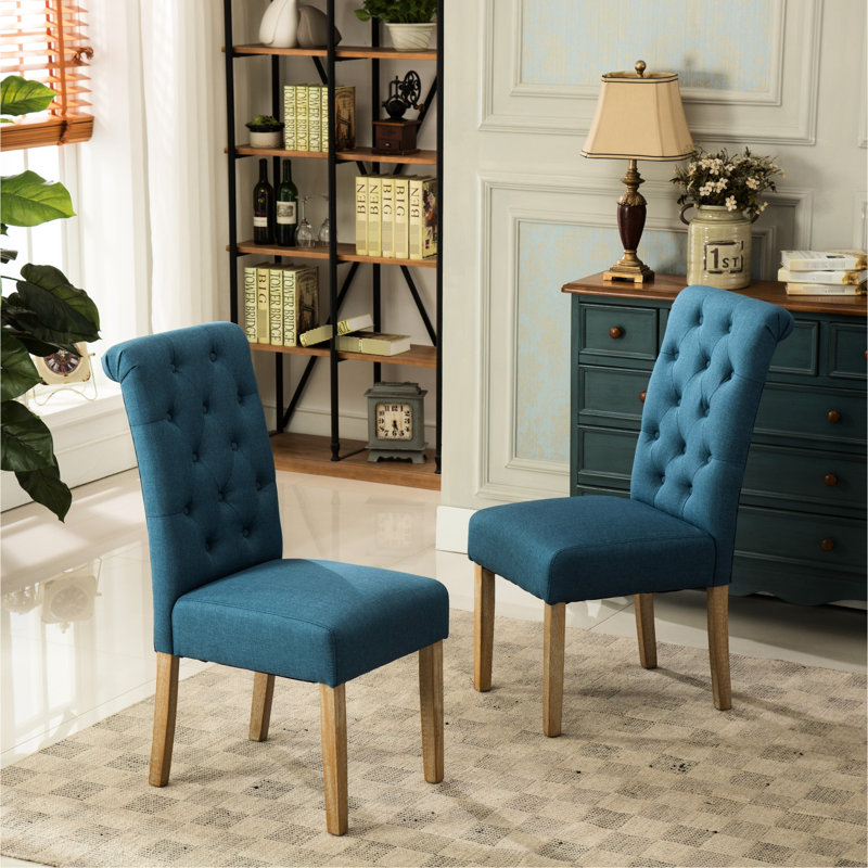Ensemble de 2 chaises de salle à manger en bois capitonné Habit, bleu