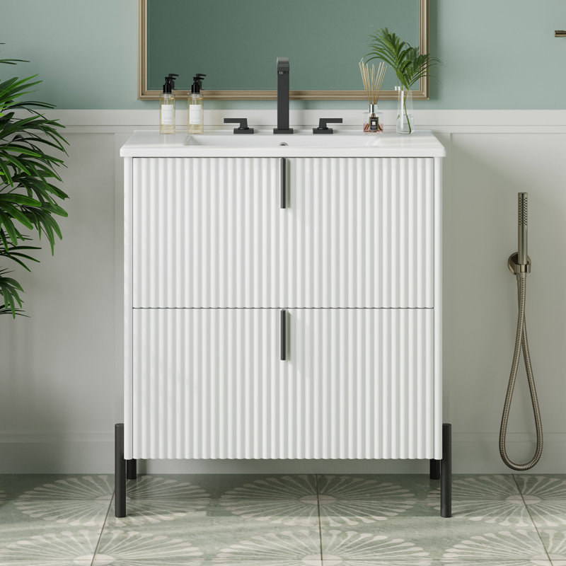 Meuble-lavabo moderne avec lavabo minimaliste, Blanc