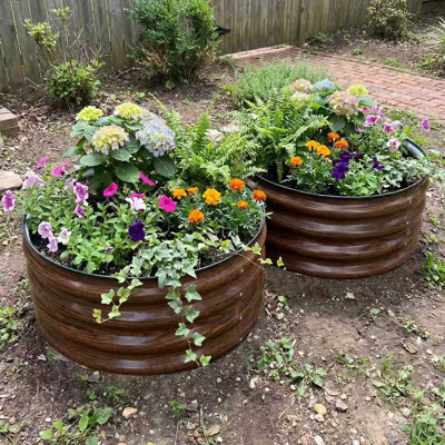Ensemble de 2 lits de jardin surélevés ronds en acier galvanisé 2 x 2 x 1 pi pour jardinage extérieur, boîtes à fleurs en métal pour légumes, herbes, fleurs et fruits