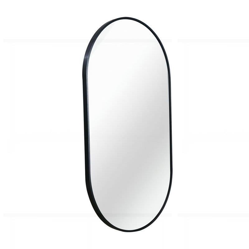 20 Inch Metal Oval Mirror, Black, 20" x 33"
