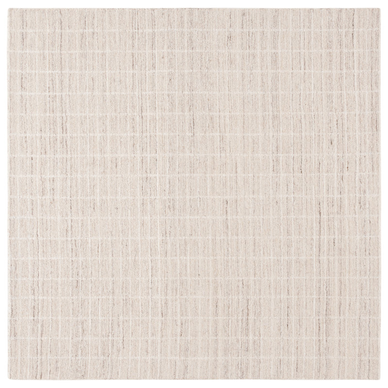 Delsin Ebony Hand Tufted Wool/Cotton Striped Rug in Ivory/Beige, Square 6'