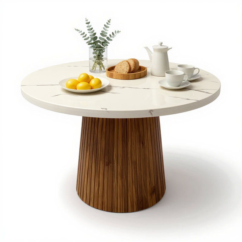 Mid-century Modern Style 38.5" Round Dining Table For 4, Kitchen Dining Room Circle Dinner Table, Space Saving Wood Kitchen & Dining Furniture