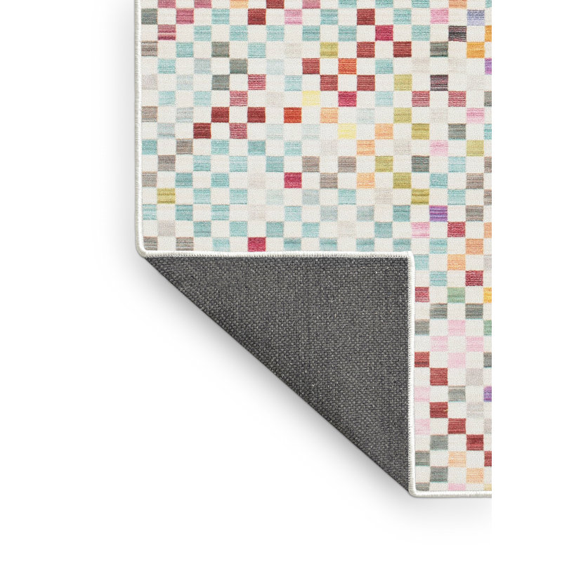 Tapis décoratif bleu clair/rouge à motif géométrique Tolson, Rectangle 2 pi x 3 pi