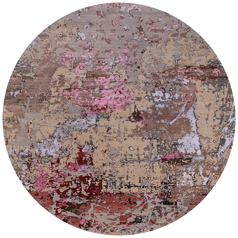 Tapis brun / rose à motif abstrait Carnalbanagh, Rond 5 pi