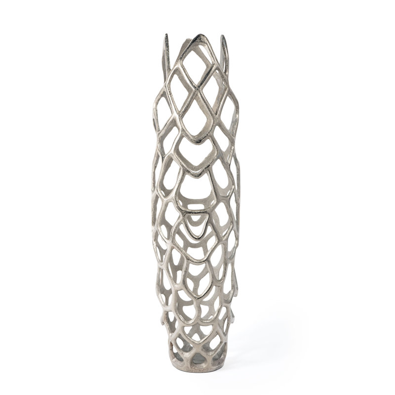 Adler 30" Silver Openwork Aluminum Floor Vase
