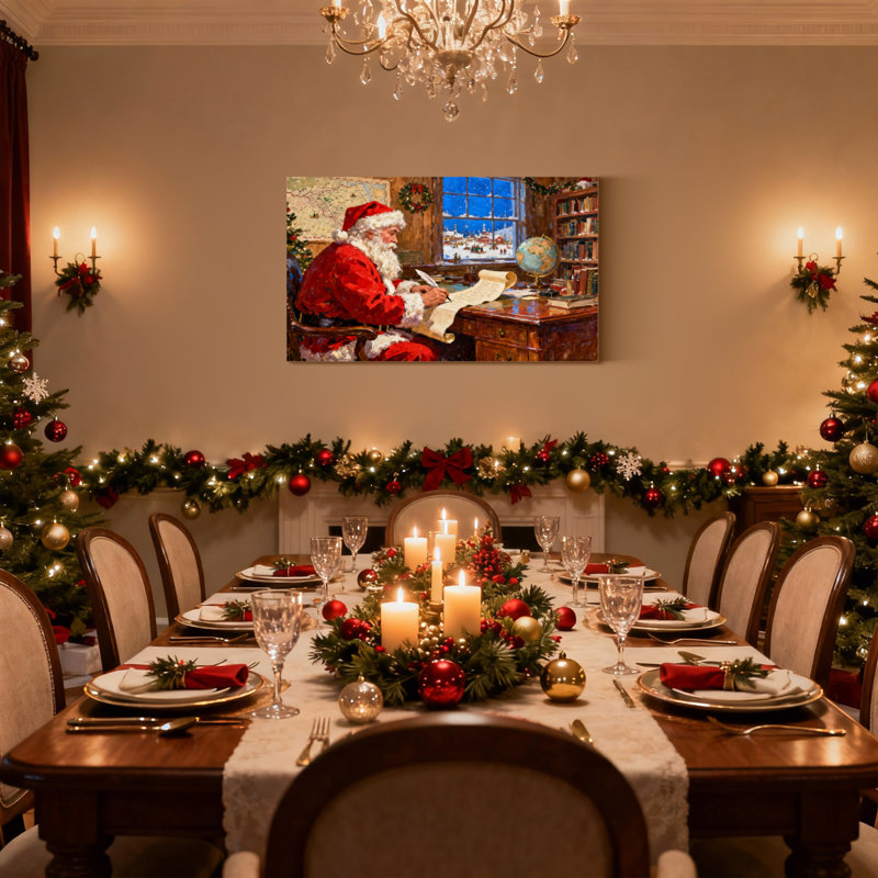 Ensemble de 3 impressions sur toile de Noël, père Noël, lecture de lettres au bureau, H 12 po x l 18 po
