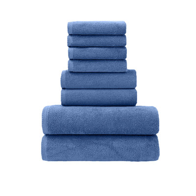 Soft Thick Absorbent 8 Piece Bath Towel Set, Quick Drying Polyester Towels For Home And Gift, 55.1x27.5in Blue