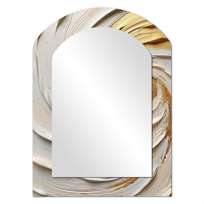 Or éternel tourbillon IV - spirales abstraites, miroir mural asymétrique unique, miroir arqué moderne, impression sur métal