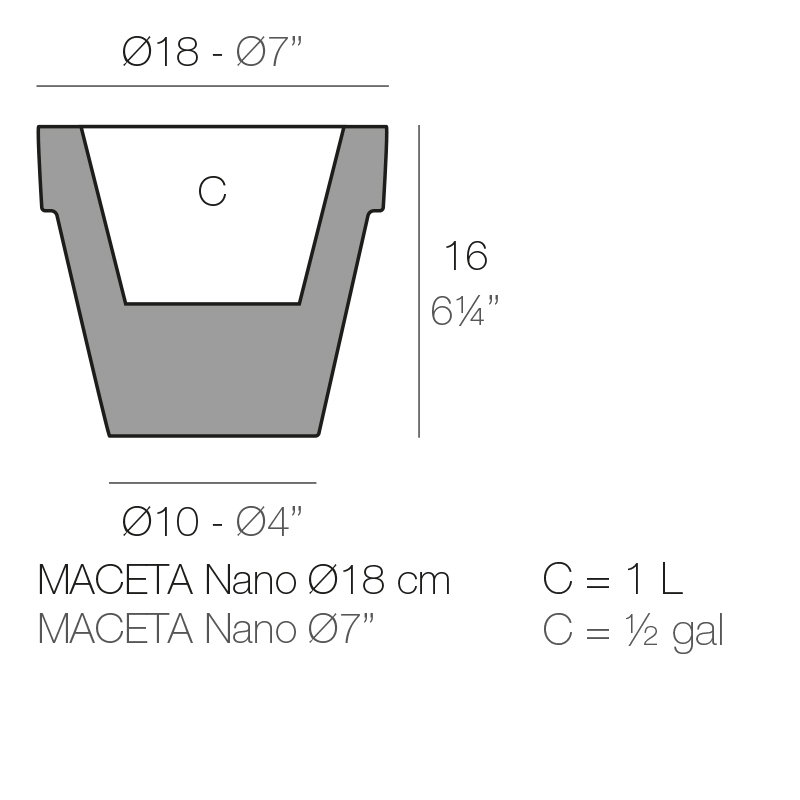 Nano Resin Pot Planter, 6.25" H x 7" W x 7" D, Black