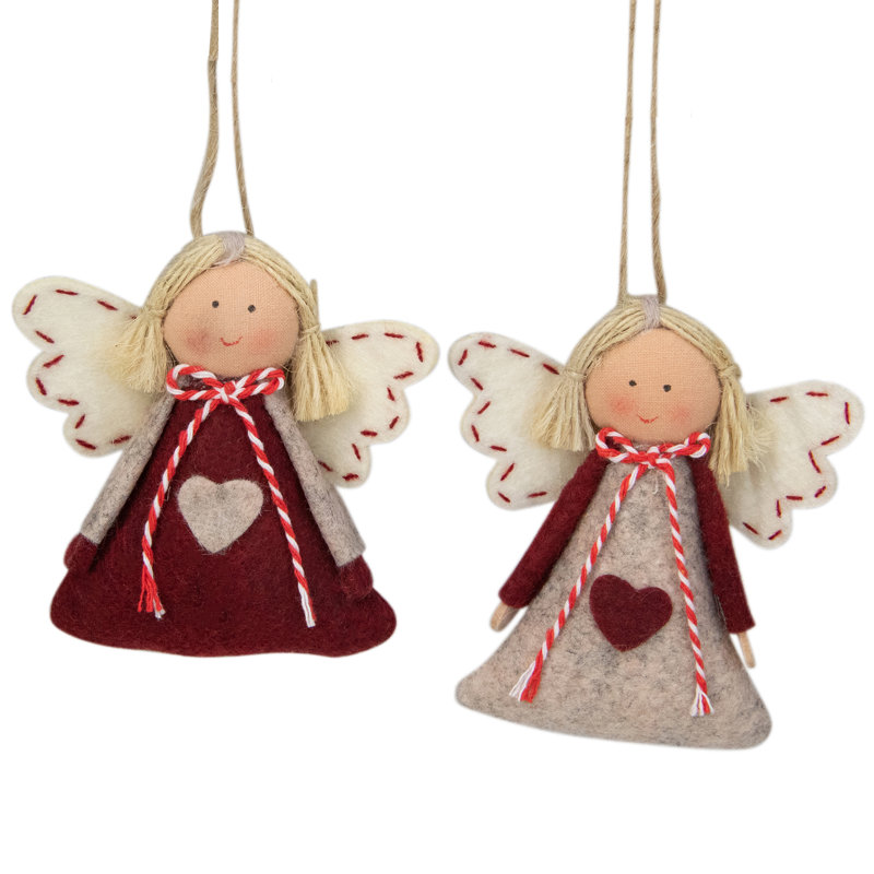 Ensemble de 2 décorations de Noël ange gris et rouge 3,5 po