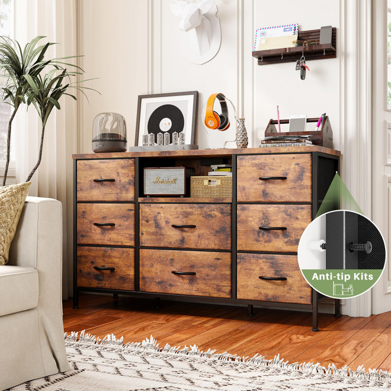 Commode 8 tiroirs Alfie-Thomas, Brun rustique / noir