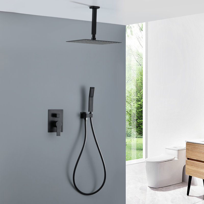 Ensemble de robinet de douche en nickel brossé de 12 po pour installation au plafond, Noir mat