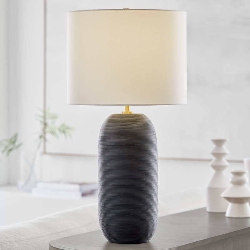 Fanny Table Lamp, 28.13" H x 15" W x 15" D, Rough Black Ceramic