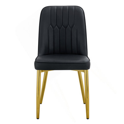 4 chaises de salle à manger modernes, un dossier en cuir de polyuréthane élégant et des pieds en métal doré procurent une expérience de maison confortable à la cuisine, à la chambre à coucher et au bureau.