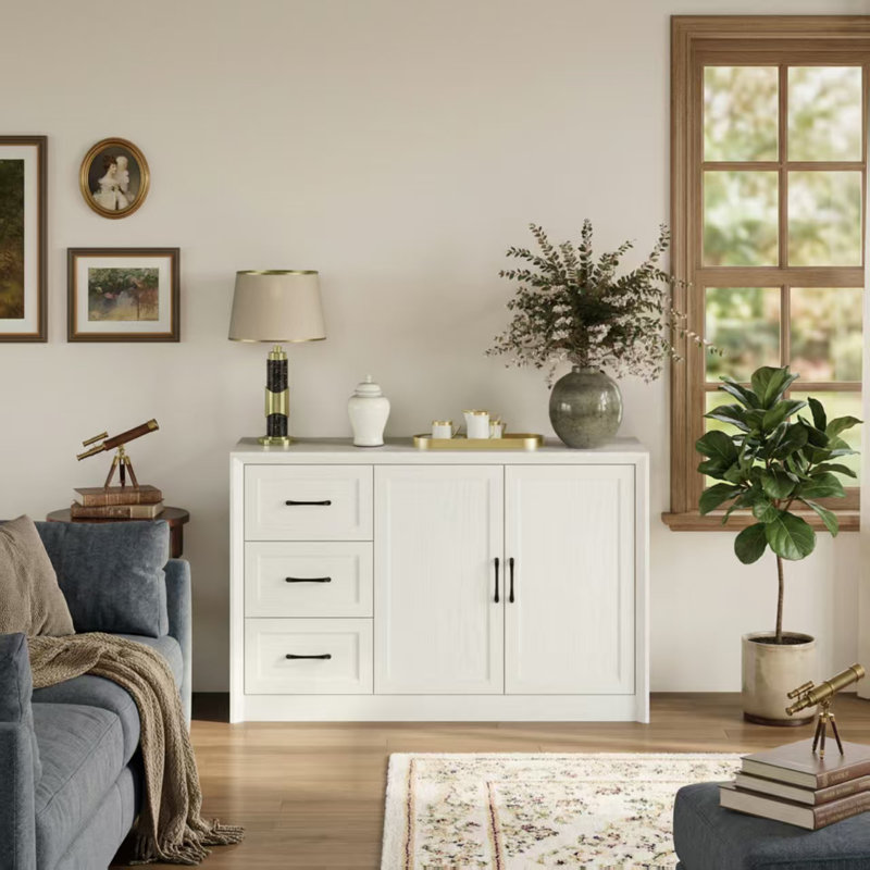 3-Drawer & 2-Door Accent Cabinet Storage Solution For Entryway, Living Room & Bedroom, White/Gray