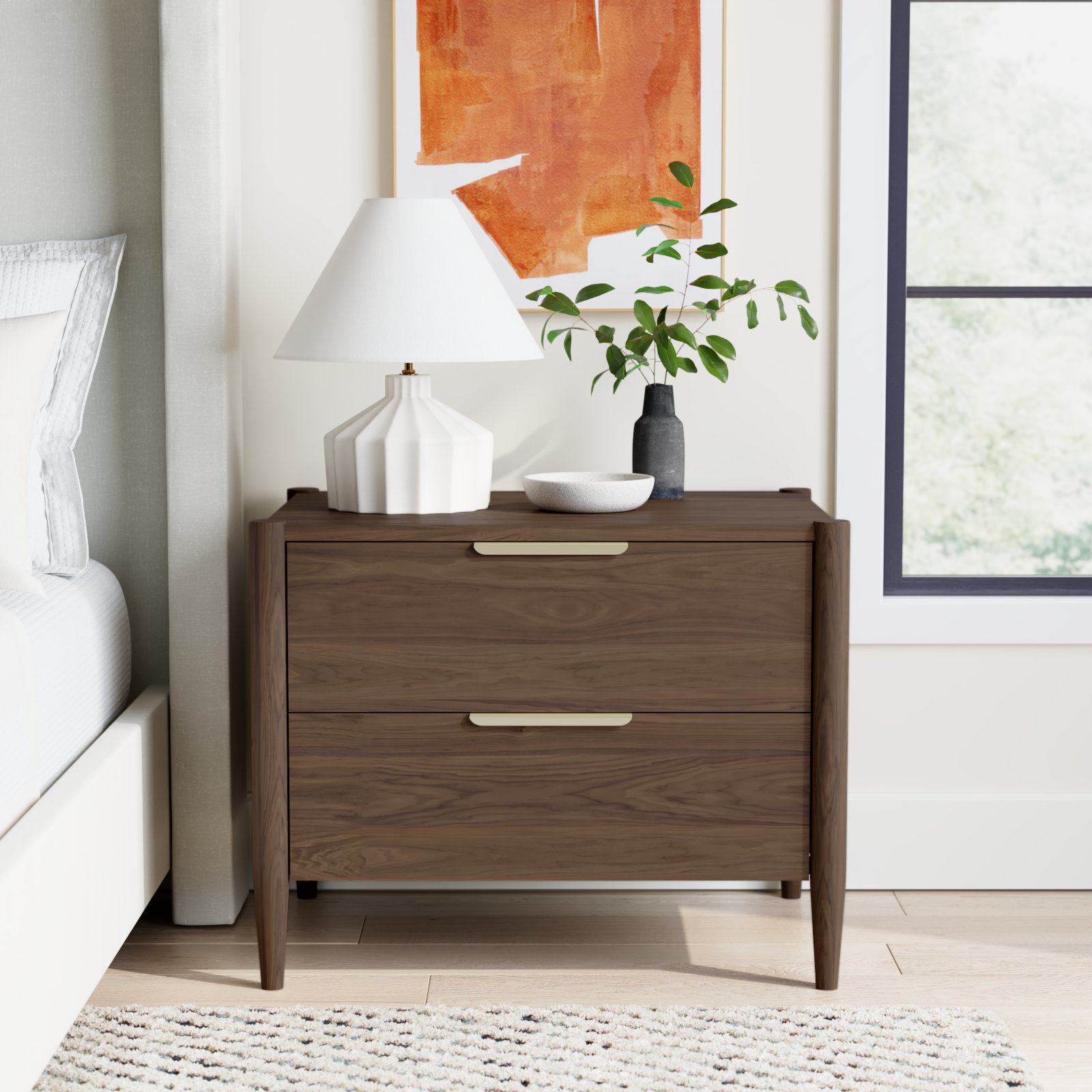 Reece 30" 2 Drawer Wood Nightstand, Rich Walnut