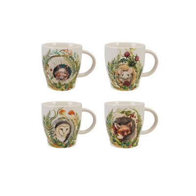 Stoneware Mug W/ Woodland Animals Seasonal Botanicals