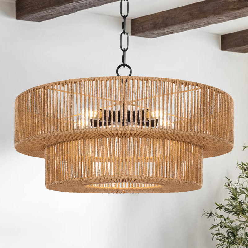 Lustre tambour 5 lumières Caytlen, Jaune
