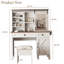 Bureau de maquillage avec miroir coulissant et lumières, support pour sèche-cheveux et prise de charge