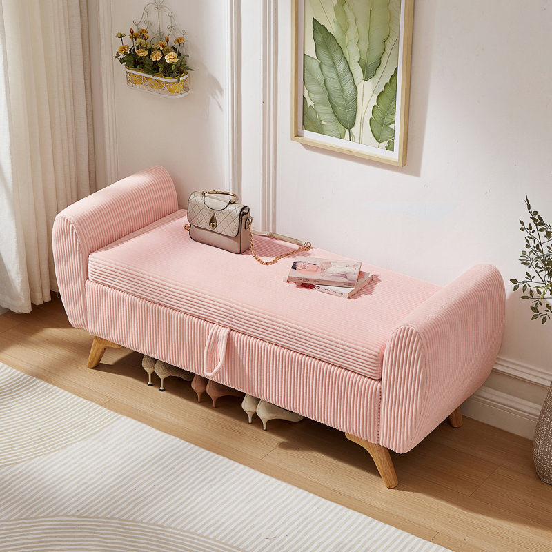 Banquette de lit rembourrée au design moderne avec rangement, Rose, Rose
