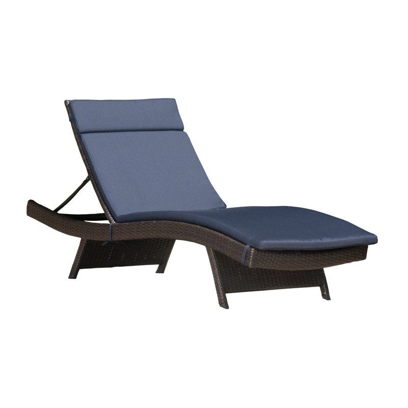 Outdoor Chaise Lounge Set , Cushion Included, Brown, Blue, 1