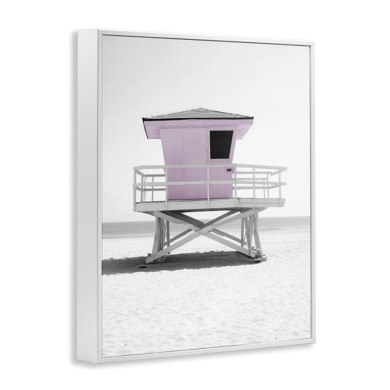 Giclée encadrée «Lifeguard Station» par Annabelle Hall, H 14 po x l 11 po, Estampe numérique encadrée blanc bord de mer
