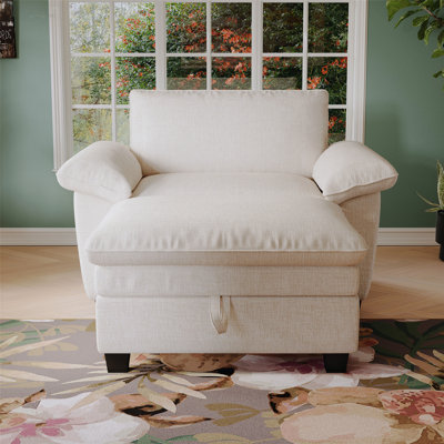 Chaise longue surdimensionnée avec repose-pieds et rangement, revêtue de chenille douce