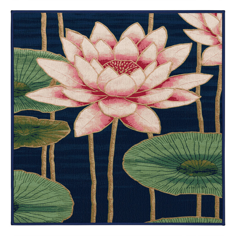 Tapis bleu botanique lavable à la machine, Carré 7 pi