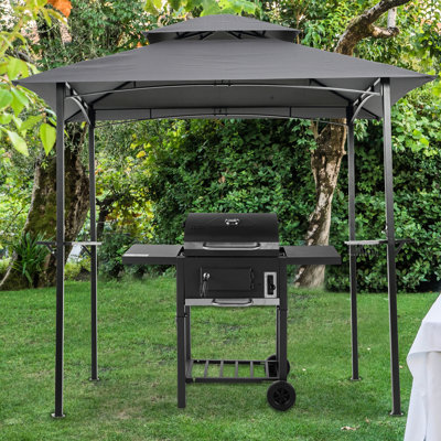 Auvent de remplacement pour pavillon de jardin 8 pi x 5 pi - Tissu à deux niveaux pour dessus de tente de barbecue, gris, facile à assembler, protection du toit du barbecue, gris hydrofuge pour le Festival